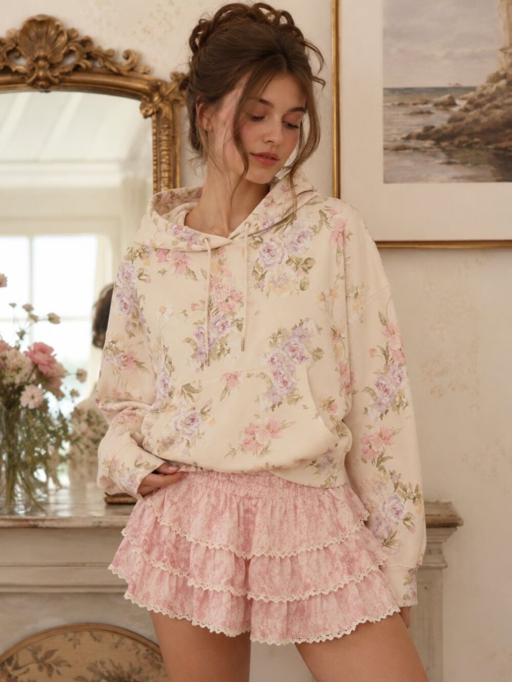 LOVESHACKFANCY x GAP Collab Floral Cropped Hoodie